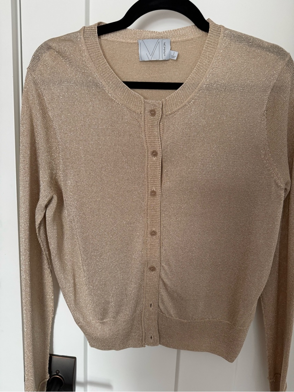 Michael Stars Metallic Beige Crewneck Button-Front Cardigan size 2. Like new.